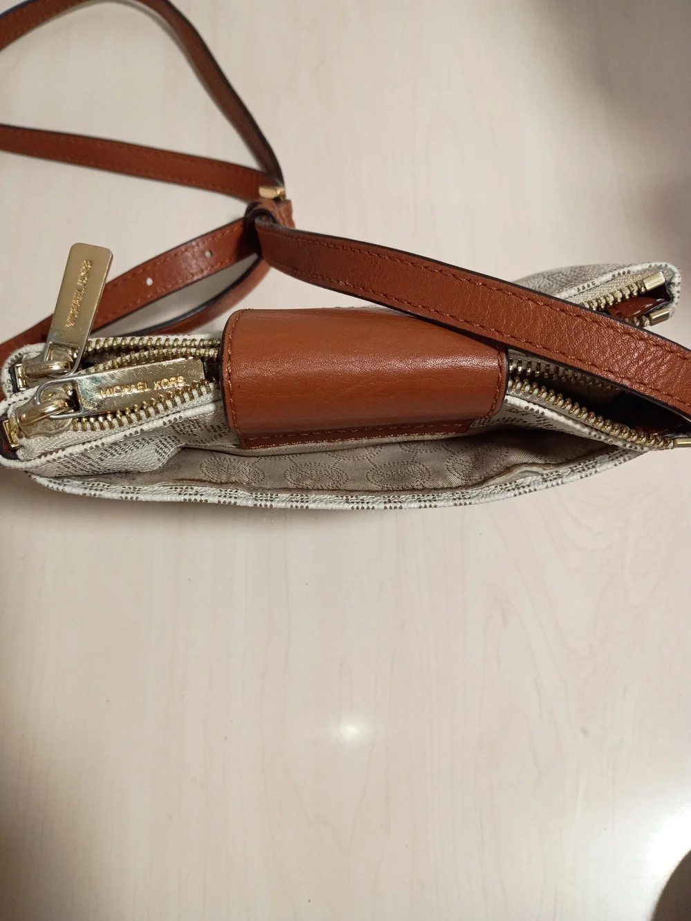 Michael Kors Beige & Brown MK Logo Crossbody Bag